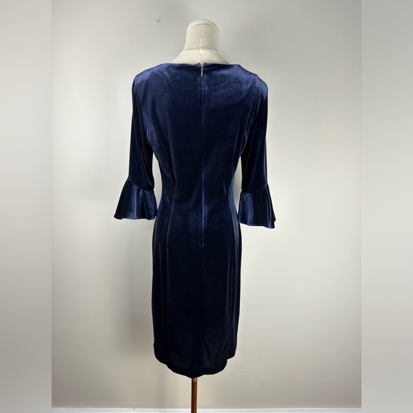 DKNY Midnight Blue Velvet Bell Sleeve  A Line Midi Cocktail Dress Size 6 - Picture 4 of 11